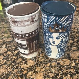 Starbucks Brown and Blue Artistic Ceramic Mugs